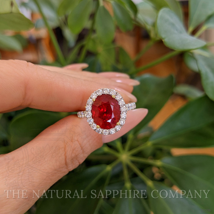 3.60 Ct. Ruby Natural Diamond Pave Ring, 18K White & Yellow
