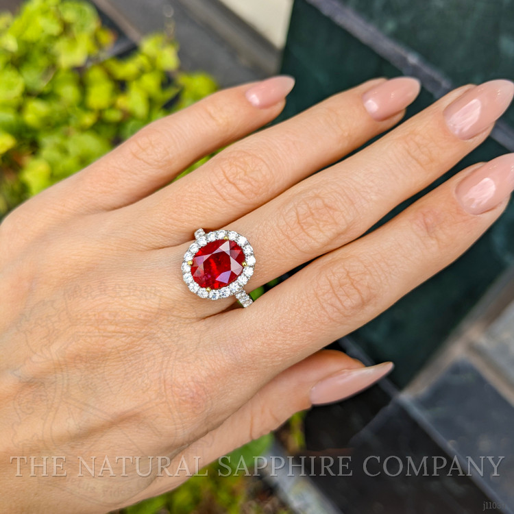 3.60 Ct. Ruby Natural Diamond Pave Ring, 18K White & Yellow