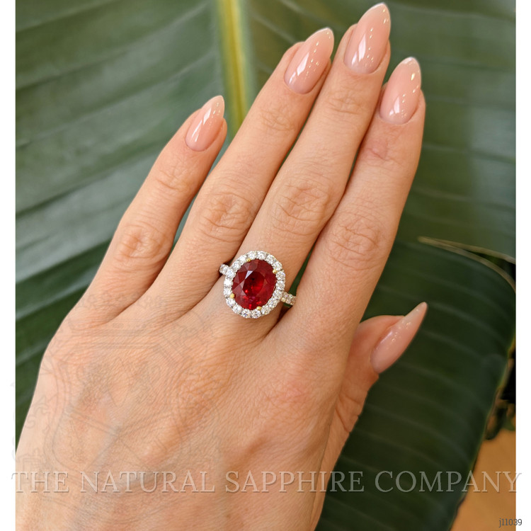 3.60 Ct. Ruby Natural Diamond Pave Ring, 18K White & Yellow