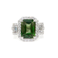 5.39 Ct. Green Sapphire and Natural Diamond Pave Ring, 18K White Gold Video