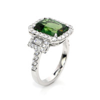 5.39 Ct. Green Sapphire and Natural Diamond Pave Ring, 18K White Gold Image