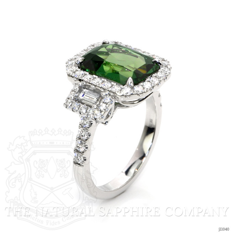 5.39 Ct. Green Sapphire and Natural Diamond Pave Ring, 18K White Gold
