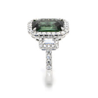 5.39 Ct. Green Sapphire and Natural Diamond Pave Ring, 18K White Gold Image