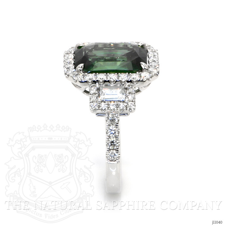 5.39 Ct. Green Sapphire and Natural Diamond Pave Ring, 18K White Gold