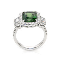 5.39 Ct. Green Sapphire and Natural Diamond Pave Ring, 18K White Gold Image