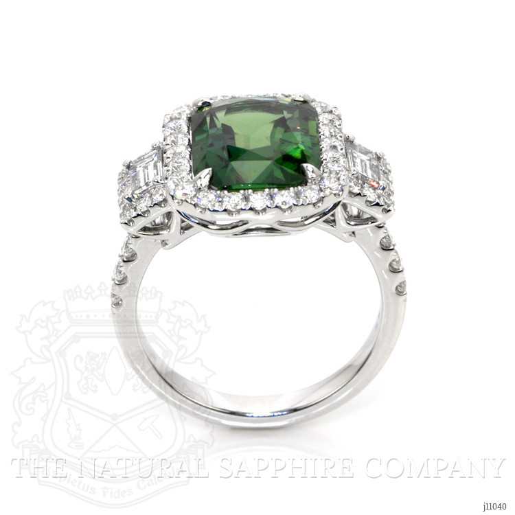 5.39 Ct. Green Sapphire and Natural Diamond Pave Ring, 18K White Gold
