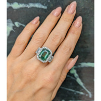 5.39 Ct. Green Sapphire and Natural Diamond Pave Ring, 18K White Gold Life Style