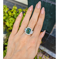 5.39 Ct. Green Sapphire and Natural Diamond Pave Ring, 18K White Gold Life Style