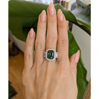 5.39 Ct. Green Sapphire and Natural Diamond Pave Ring, 18K White Gold Life Style
