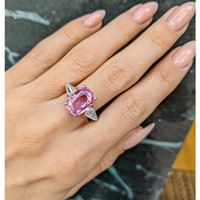 5.89 Ct. Pink Sapphire and Natural Diamond Antique Style Ring, Platinum 950 Life Style