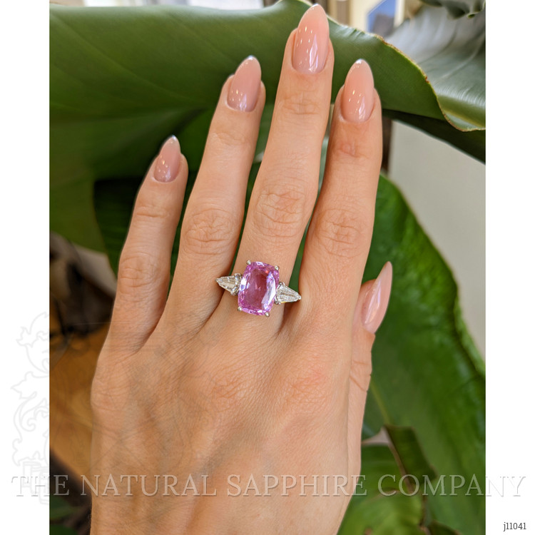 5.89 Ct. Pink Sapphire and Natural Diamond Antique Style Ring, Platinum 950