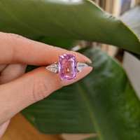 5.89 Ct. Pink Sapphire and Natural Diamond Antique Style Ring, Platinum 950 Life Style