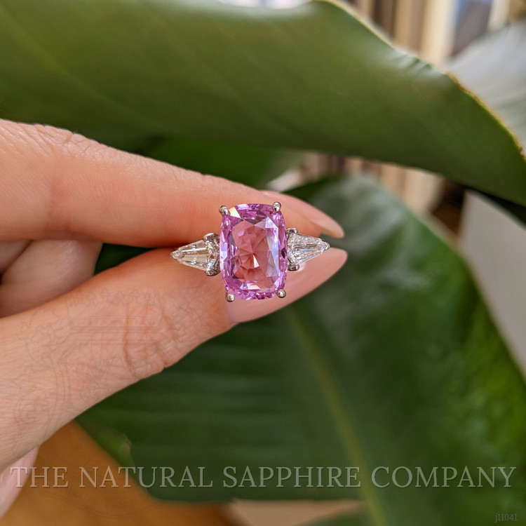 5.89 Ct. Pink Sapphire and Natural Diamond Antique Style Ring, Platinum 950