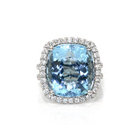 16.20 Ct. Aquamarine Natural Diamond Pave Ring, Platinum 950 Video
