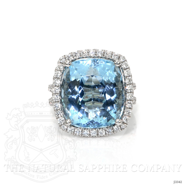 16.20 Ct. Aquamarine Natural Diamond Pave Ring, Platinum 950