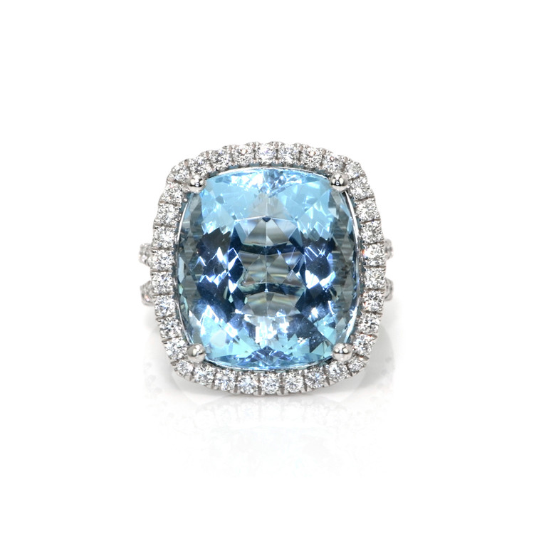 16.20 Ct. Aquamarine Natural Diamond Pave Ring, Platinum 950