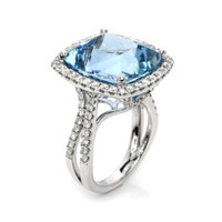16.20 Ct. Aquamarine Natural Diamond Pave Ring, Platinum 950 Image