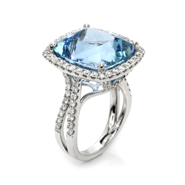16.20 Ct. Aquamarine Natural Diamond Pave Ring, Platinum 950