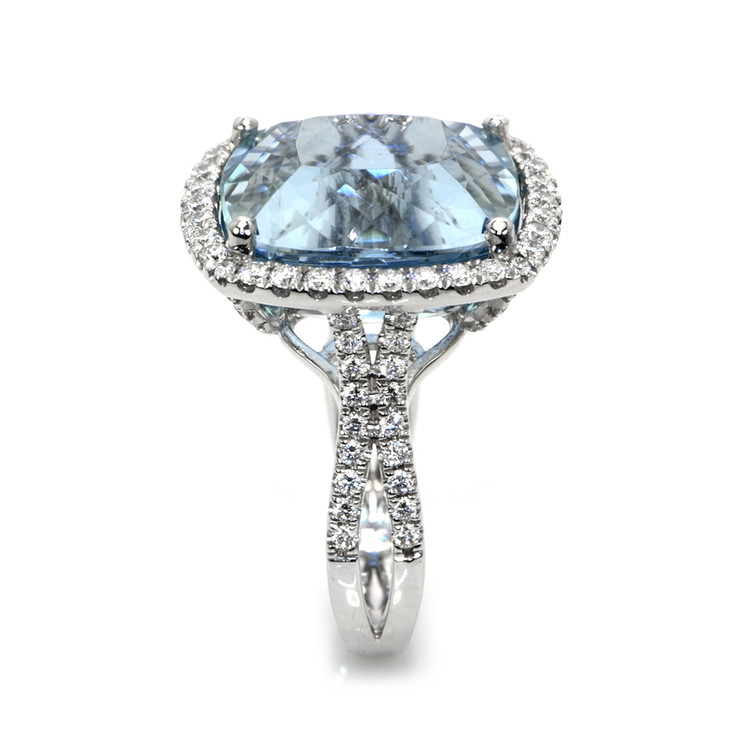 16.20 Ct. Aquamarine Natural Diamond Pave Ring, Platinum 950