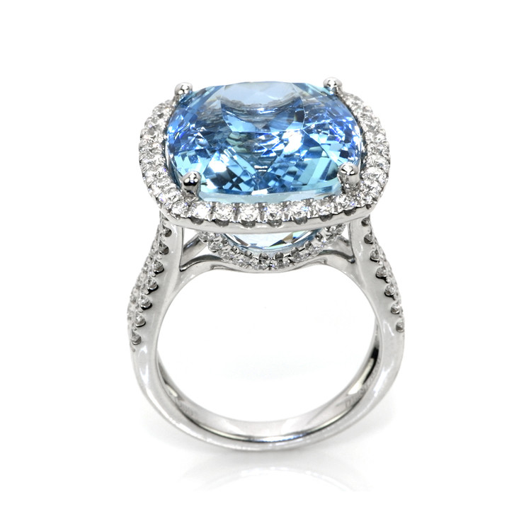 16.20 Ct. Aquamarine Natural Diamond Pave Ring, Platinum 950