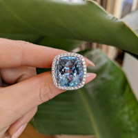 16.20 Ct. Aquamarine Natural Diamond Pave Ring, Platinum 950 Life Style
