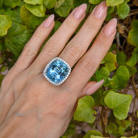 16.20 Ct. Aquamarine Natural Diamond Pave Ring, Platinum 950 Life Style