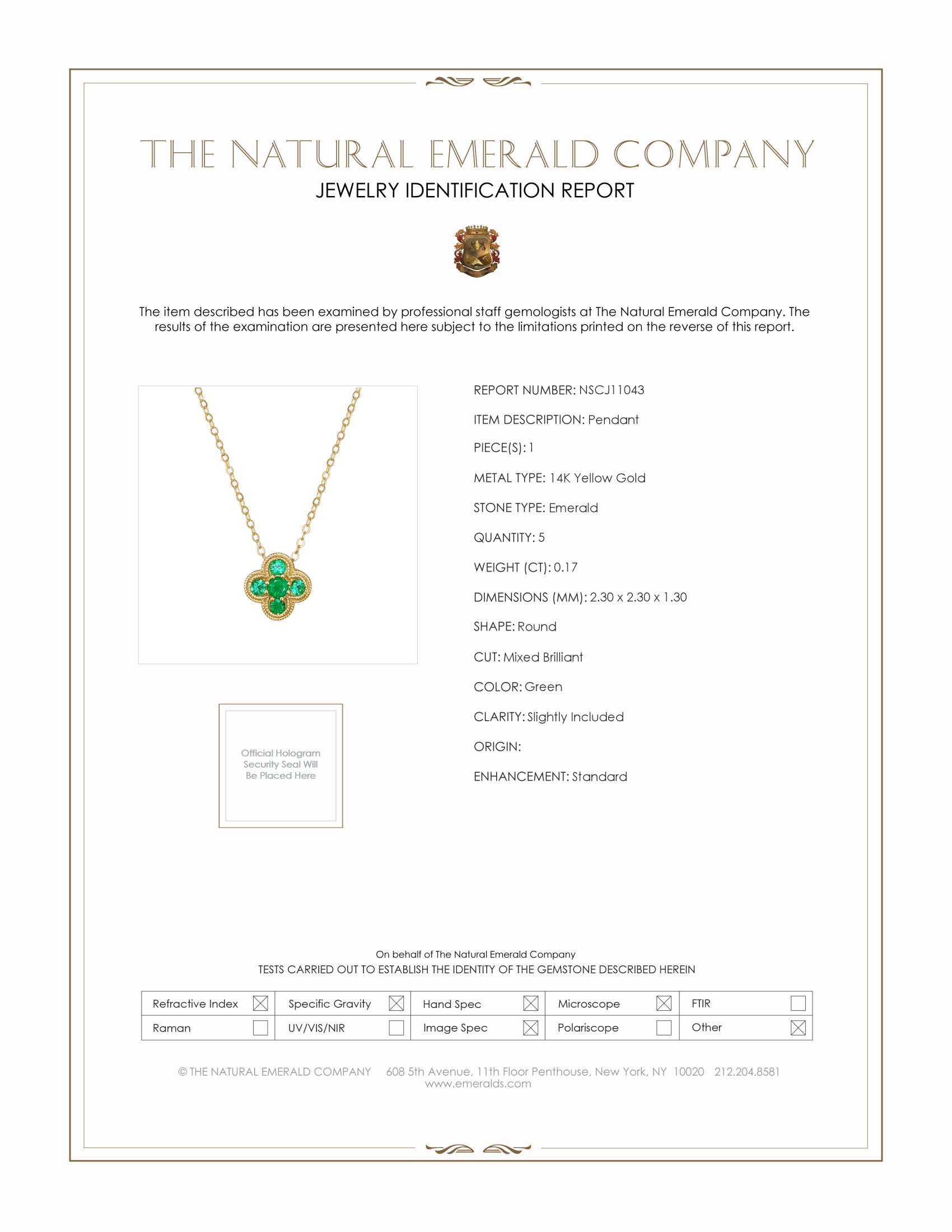 0.17 Ct. Emerald Accent Stones Pendant, 14K Yellow Gold