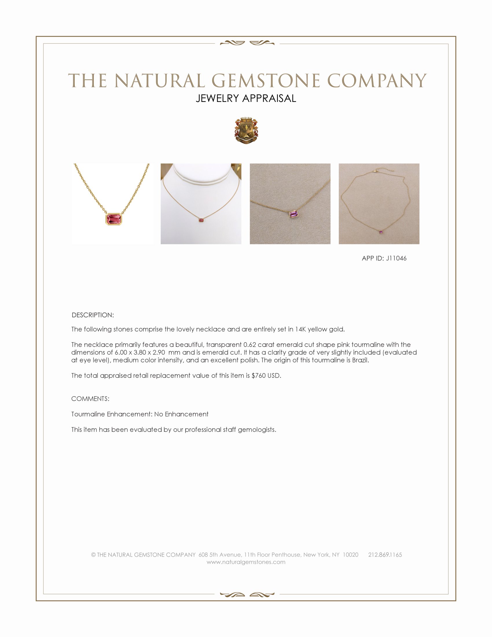 0.62 Ct. Pink Tourmaline Accent Stones Necklace, 14K Yellow Gold