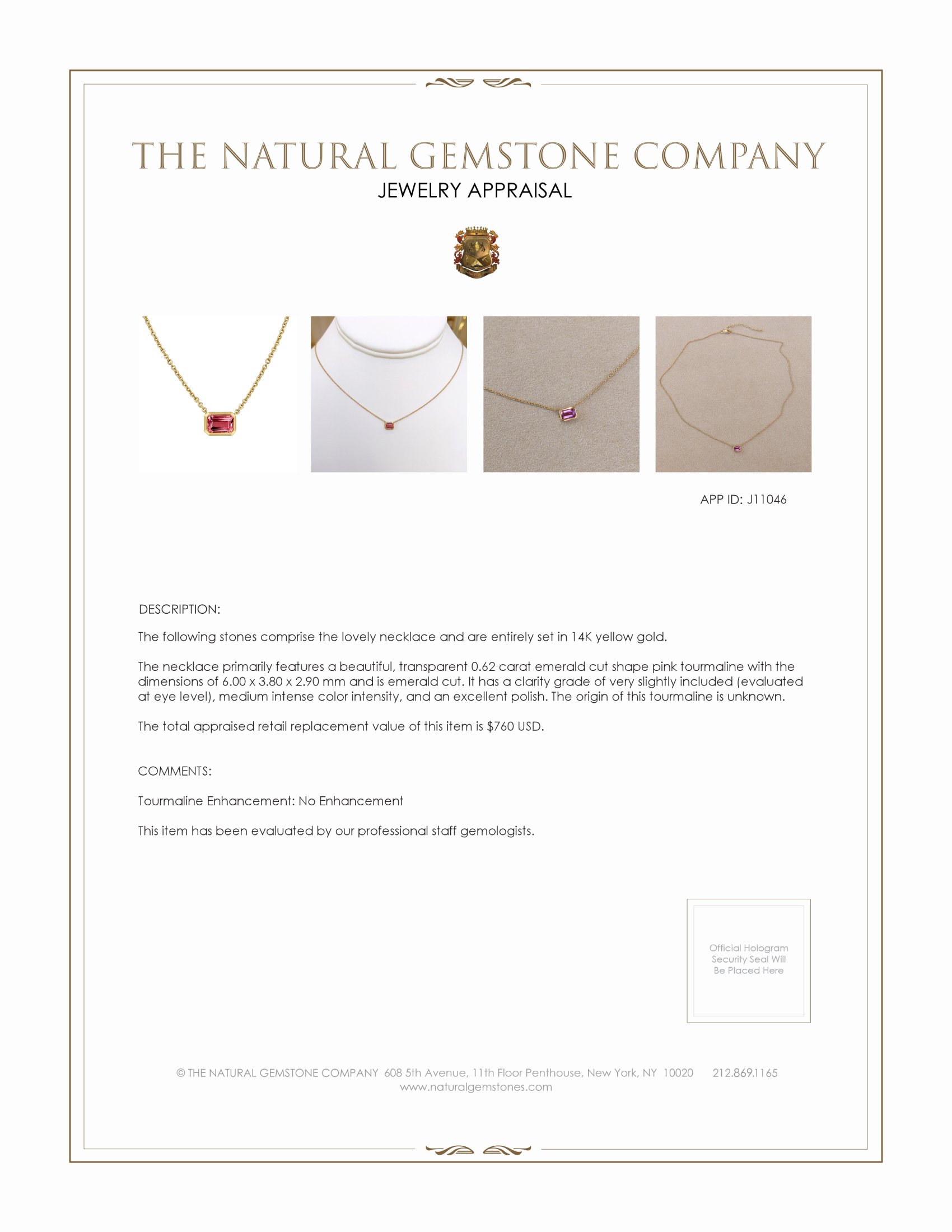 0.62 Ct. Tourmaline Accent Stones Necklace, 14K Yellow Gold