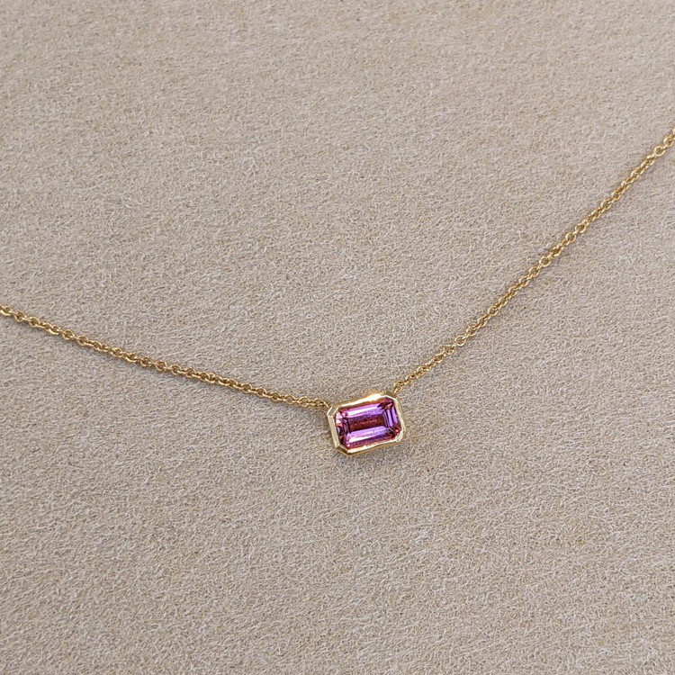 0.62 Ct. Tourmaline Accent Stones Necklace, 14K Yellow Gold