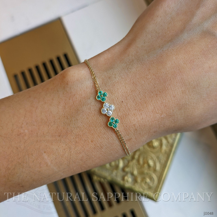0.26 Ct.Tw. Emerald and Natural Diamond Bezel Bracelet, 14K Yellow Gold