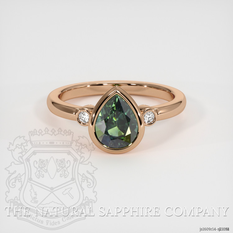 2.04 Ct. Green Sapphire and Natural Diamond Bezel Ring, 14K Rose Gold