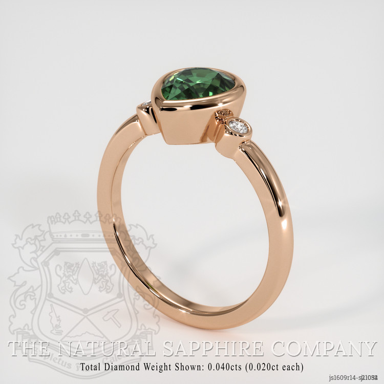 2.04 Ct. Green Sapphire and Natural Diamond Bezel Ring, 14K Rose Gold