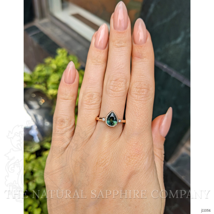 2.04 Ct. Green Sapphire and Natural Diamond Bezel Ring, 14K Rose Gold