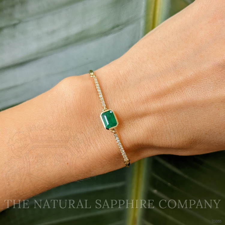 0.86 Ct.Tw. Emerald Natural Diamond Pave Bracelet, 14K Yellow Gold