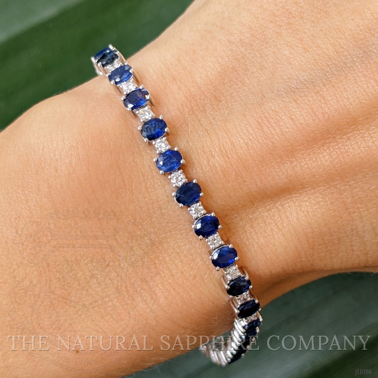 7.05 Ct.Tw. Blue Sapphire and Natural Diamond Tennis/Riviere Bracelet, 14K White Gold