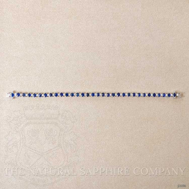 7.05 Ct.Tw. Blue Sapphire and Natural Diamond Tennis/Riviere Bracelet, 14K White Gold