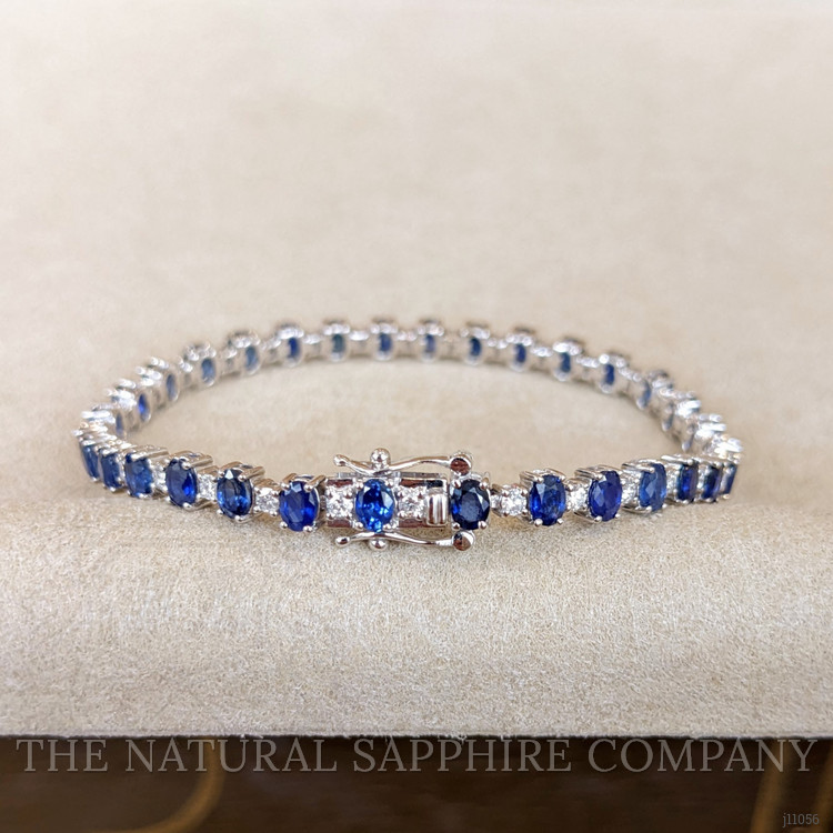 7.05 Ct.Tw. Blue Sapphire and Natural Diamond Tennis/Riviere Bracelet, 14K White Gold