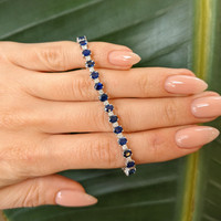 7.05 Ct.Tw. Blue Sapphire and Natural Diamond Tennis/Riviere Bracelet, 14K White Gold Life Style