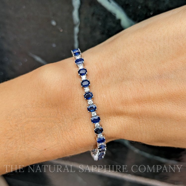 7.05 Ct.Tw. Blue Sapphire and Natural Diamond Tennis/Riviere Bracelet, 14K White Gold