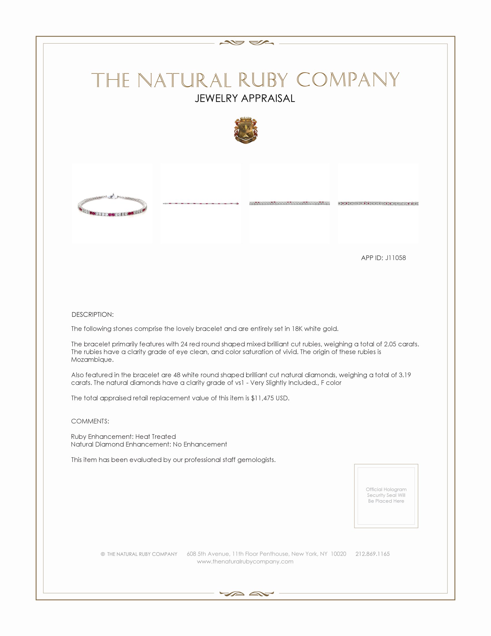 2.05 Ct.Tw. Ruby and Natural Diamond Tennis/Line Bracelet, 18K White Gold