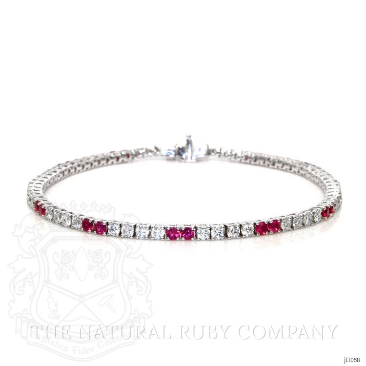 2.05 Ct.Tw. Ruby Natural Diamond Tennis/Line Bracelet, 18K White Gold