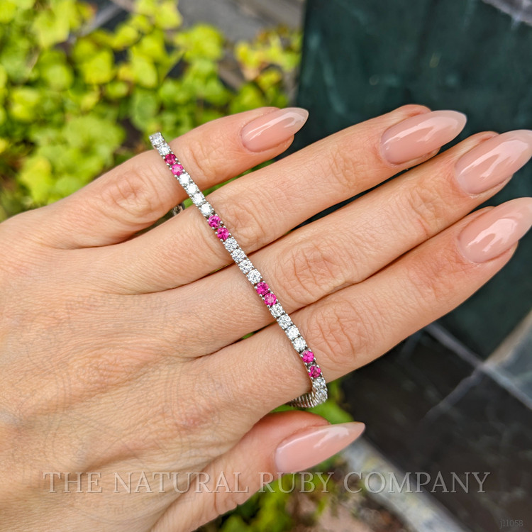 2.05 Ct.Tw. Ruby Natural Diamond Tennis/Line Bracelet, 18K White Gold