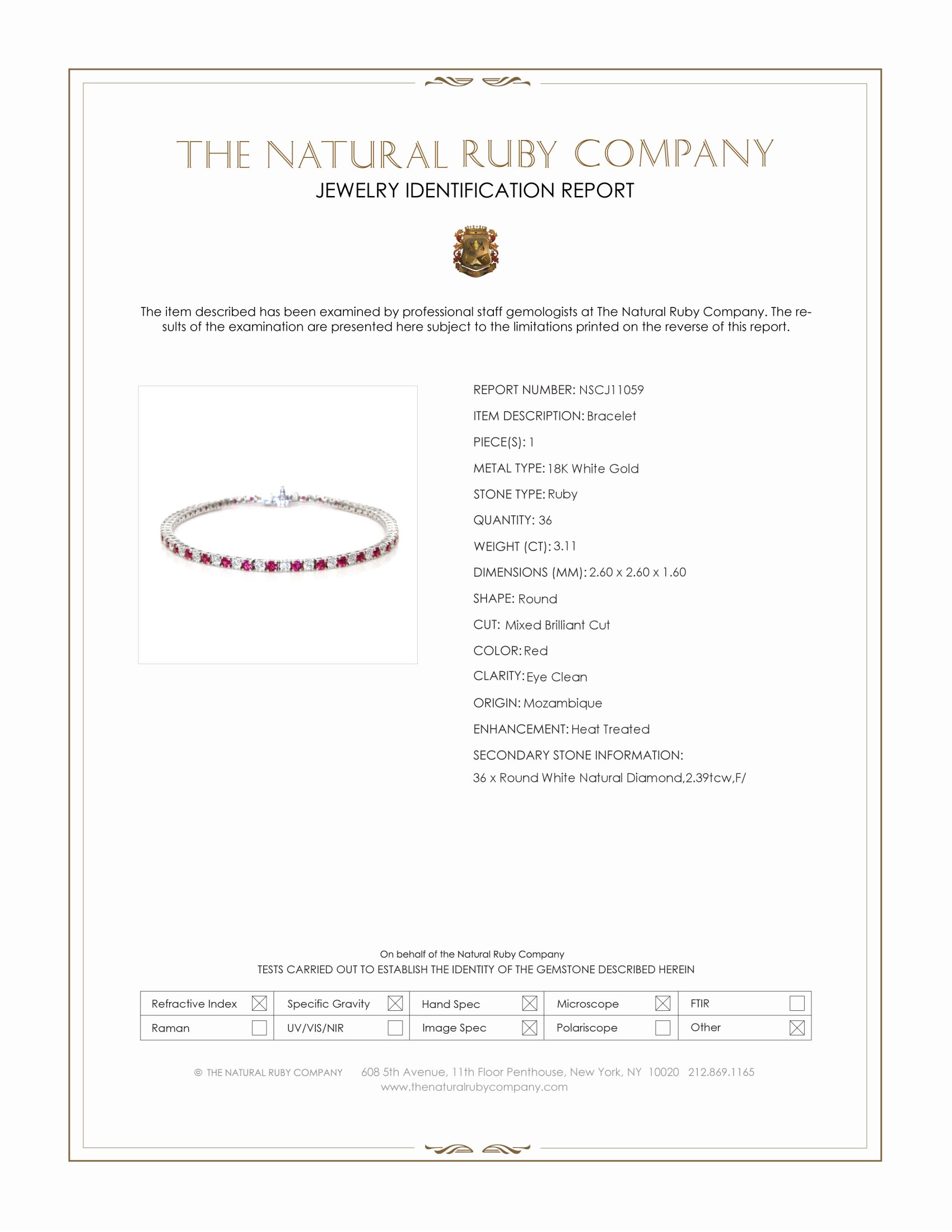 3.11 Ct.Tw. Ruby and Natural Diamond Tennis/Line Bracelet, 18K White Gold