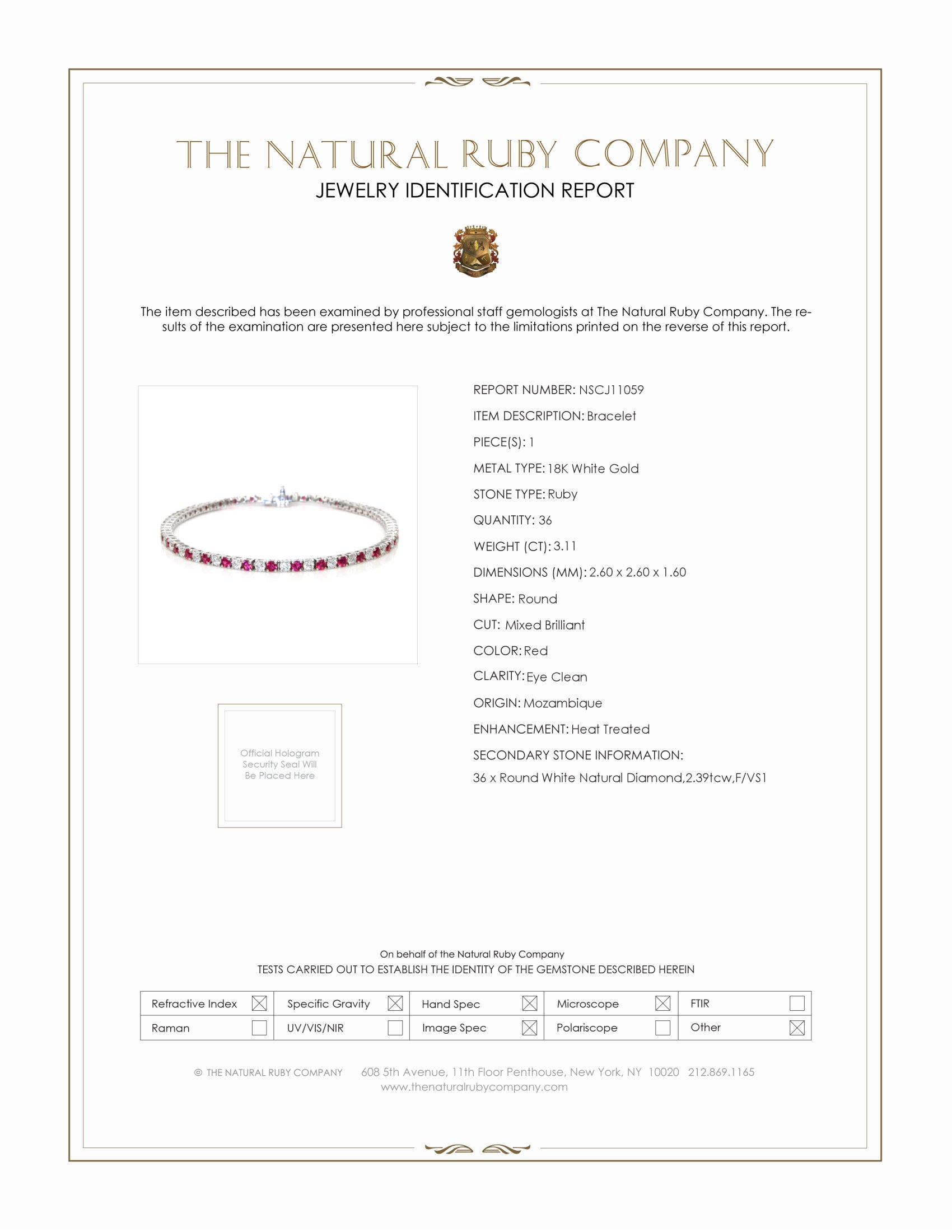 3.11 Ct.Tw. Ruby Natural Diamond Tennis/Line Bracelet, 18K White Gold