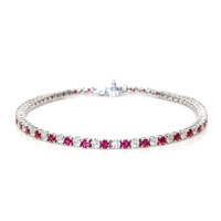 3.11 Ct.Tw. Ruby Natural Diamond Tennis/Line Bracelet, 18K White Gold Video