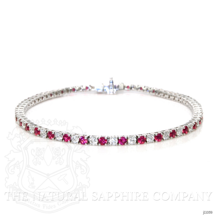 3.11 Ct.Tw. Ruby Natural Diamond Tennis/Line Bracelet, 18K White Gold