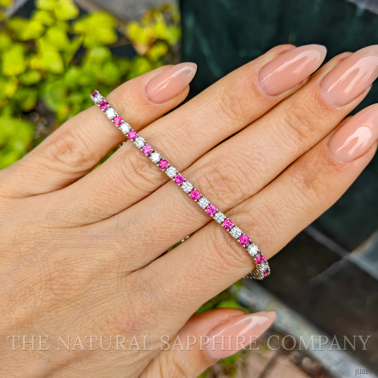 3.11 Ct.Tw. Ruby Natural Diamond Tennis/Line Bracelet, 18K White Gold