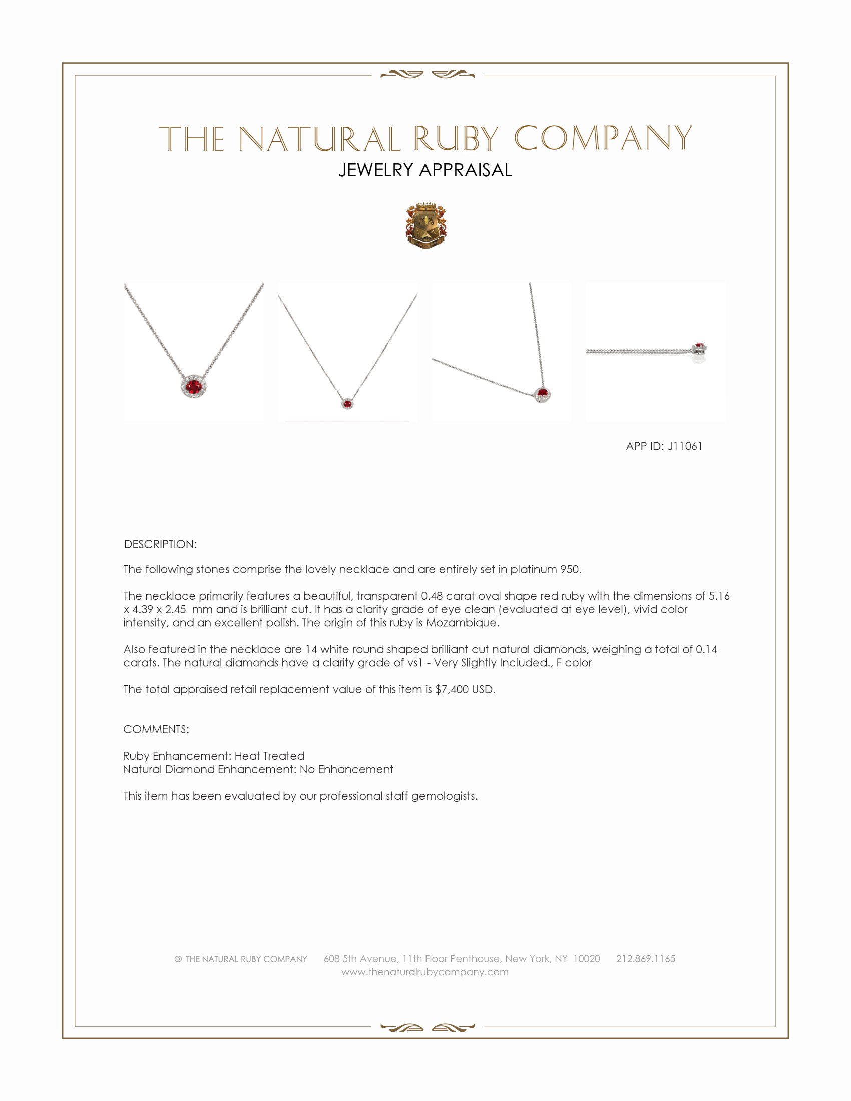 0.48 Ct. Ruby and Natural Diamond Pave Necklace, Platinum 950