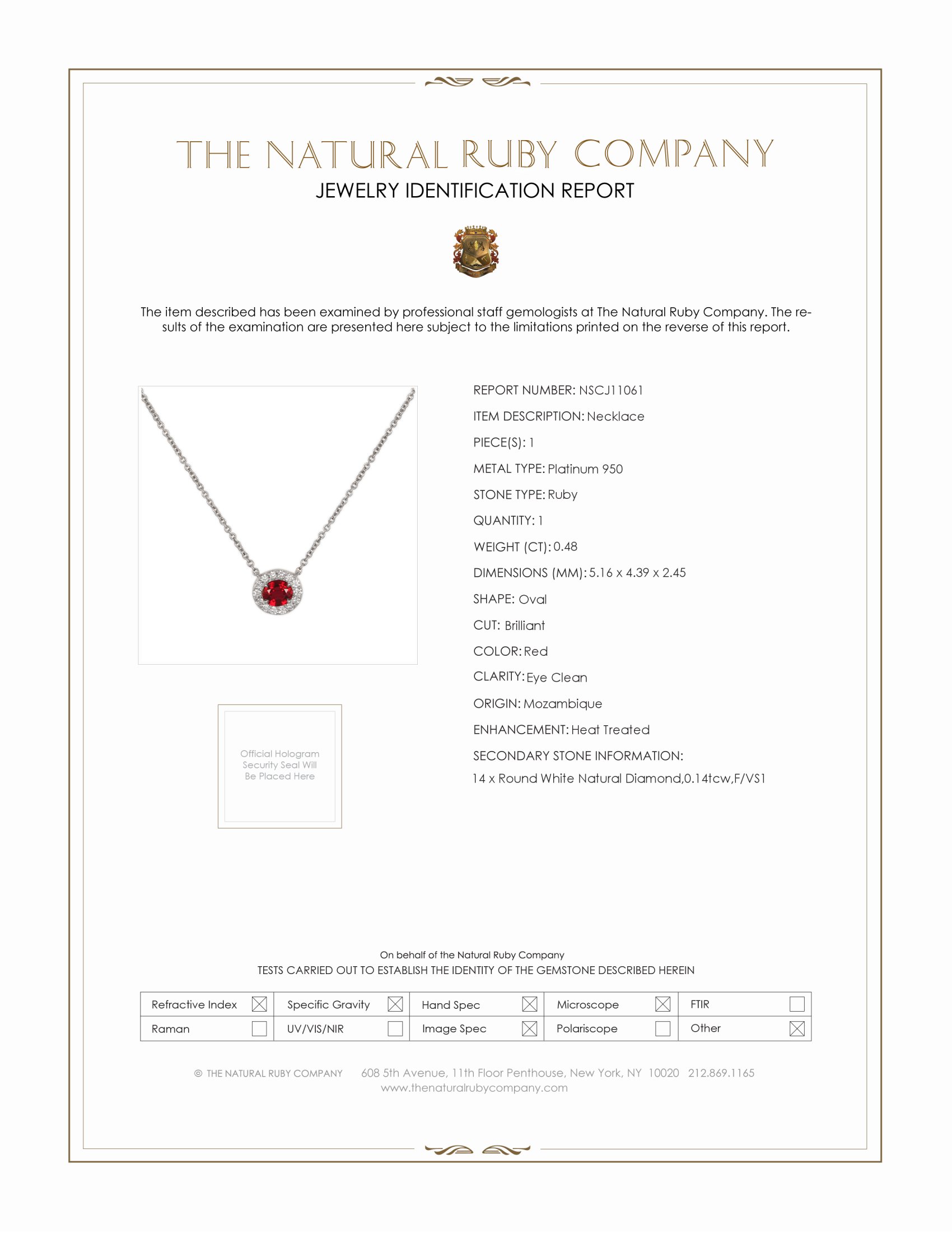 0.48 Ct. Ruby Natural Diamond Pave Necklace, Platinum 950